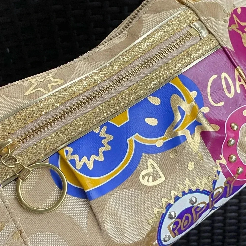 Coach Poppy Pop C CPLIQUE GROOVY SHOULDER BAG F15309 Multicolor Canvas/Leather